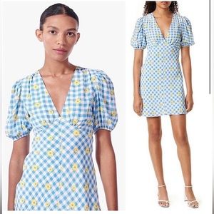 Staud Milla Print Mini Dress Gingham Daisy Plaid NWT Sz 8
